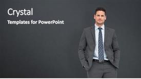  Presentation with thinking - Slide deck enhanced with well dressed - thinking businessman against grey background background and a  colored foreground