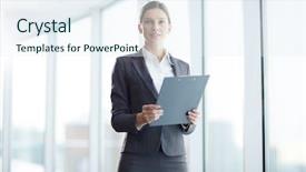  Presentation with accountant - Presentation theme featuring well dressed - young elegant manager or accountant background and a sky blue colored foreground