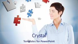  Presentation with partnership puzzles - Presentation theme featuring well dressed woman with puzzles background and a  colored foreground