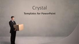  Presentation with well - Cool new PPT layouts with well dressed young office worker holding an empty paper box with clear concrete wall background concept backdrop and a light gray colored foreground