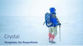  Presentation with well - Audience pleasing presentation theme consisting of well-equipped-hiker-standing backdrop and a sky blue colored foreground