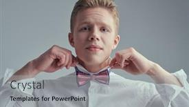  Presentation with emotions - PPT theme consisting of well-groomed-young-blond-man background and a light gray colored foreground