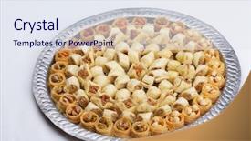  Presentation with middle east - PPT layouts enhanced with traditional dessert turkish baklava well known in middle east and delicious isolated on white background background and a sky blue colored foreground