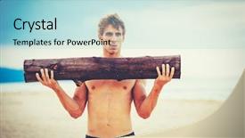  Presentation with healthy lifestyle - Colorful slide set enhanced with well logging - beach workout male athlete exercising backdrop and a  colored foreground