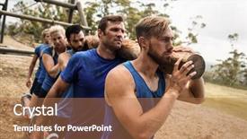  Presentation with training camp - Slide deck having well logging - fit people holding a heavy background and a  colored foreground