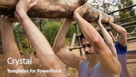  Presentation with training camp - Presentation design featuring well logging - fit people lifting a heavy background and a  colored foreground