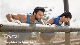  Presentation with boot camp - Slide set with well logging - fit people performing pushup exercise background and a  colored foreground