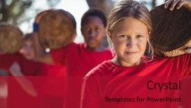  Presentation with training camp - PPT theme with well logging - kids carrying wooden log background and a  colored foreground