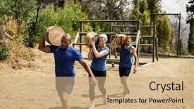  Presentation with obstacle course - Colorful presentation theme enhanced with well logging - people carrying heavy wooden logs backdrop and a coral colored foreground