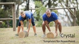  Presentation with obstacle course - Beautiful slides featuring well logging - people carrying heavy wooden logs backdrop and a mint green colored foreground