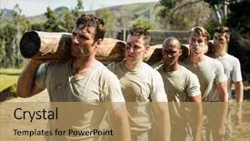  Presentation with boot camp - Presentation featuring well logging - soldiers carrying a tree log background and a coral colored foreground