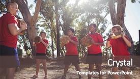  Presentation with training camp - Slide deck featuring well logging - trainer and kids carrying wooden background and a  colored foreground