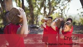  Presentation with training camp - Slides consisting of well logging - trainer and kids carrying wooden background and a  colored foreground