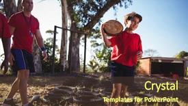  Presentation with training camp - Cool new theme with well logging - trainer instructing a boy backdrop and a tawny brown colored foreground
