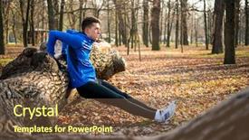  Presentation with autumn morning - Presentation having well logging - young male runner doing push background and a  colored foreground