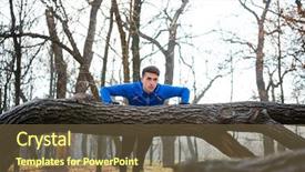  Presentation with autumn morning - PPT theme featuring well logging - young male runner doing push background and a  colored foreground