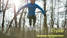  Presentation with runner - Amazing PPT theme having well logging - young male runner jumping backdrop and a  colored foreground
