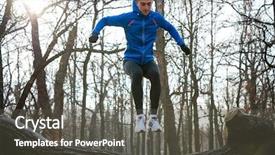  Presentation with runner - Beautiful presentation theme featuring well logging - young male runner jumping backdrop and a  colored foreground