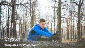  Presentation with autumn morning - Presentation enhanced with well logging - young male runner stretching background and a  colored foreground