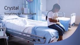  Presentation with hospital bed - Amazing slide deck having well soon - patient sitting on bed backdrop and a light blue colored foreground