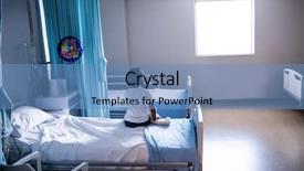  Presentation with hospital bed - Theme with well soon - rear view of patient sitting background and a  colored foreground