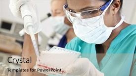  Presentation with asian doctor - Colorful theme enhanced with well tray in a laboratory backdrop and a coral colored foreground