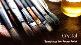  Presentation with painting old - Audience pleasing presentation design consisting of well-used-painting-brushes backdrop and a wine colored foreground