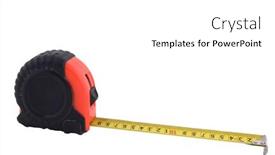  Presentation with tape measure - Cool new presentation theme with well used tape measure isolated on white background backdrop and a white colored foreground