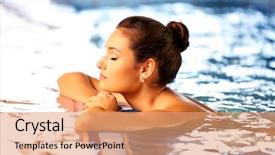  Presentation with swimming pool - Colorful slide set enhanced with well water - beautiful young woman at swimming backdrop and a coral colored foreground