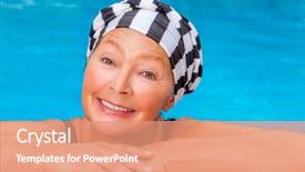  Presentation with smiling kids at summer camp - PPT theme consisting of well water - female senior workout smiling camera background and a coral colored foreground