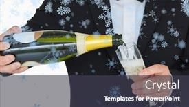  Presentation with falling snow - Audience pleasing slides consisting of welldressed man pouring champagne against snow falling backdrop and a dark gray colored foreground