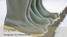  Presentation with adventure - Beautiful PPT theme featuring wellington boots on the doorstep ready for adventure in the snow backdrop and a coral colored foreground