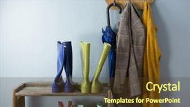  Presentation with boot camp boots - PPT layouts featuring wellington boots umbrella and blazer background and a tawny brown colored foreground