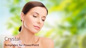  Presentation with green beauty - Beautiful PPT theme featuring wellness and beauty concept - beautiful woman with orchid flower over green natural background backdrop and a lemonade colored foreground