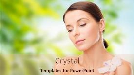  Presentation with green beauty - Colorful theme enhanced with wellness and beauty concept - beautiful woman with orchid flower over green natural background backdrop and a lemonade colored foreground