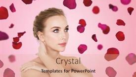  Presentation with pink rose petals - Beautiful slides featuring wellness and beauty concept - portrait of beautiful bare woman over red rose petals on pink background backdrop and a coral colored foreground