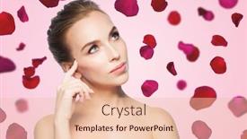  Presentation with pink rose petals - Audience pleasing PPT theme consisting of wellness and beauty concept - portrait of beautiful bare woman over red rose petals on pink background backdrop and a lemonade colored foreground