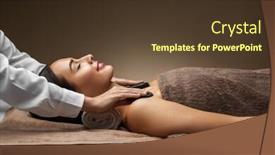  Presentation with spa concept stone - Cool new presentation theme with wellness beauty and relaxation concept - beautiful young woman having hot stone massage at spa backdrop and a tawny brown colored foreground