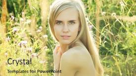  Presentation with wellness - Presentation design having wellness categories - beautiful young blond woman background and a  colored foreground