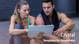  Presentation with female reproductive system - Presentation theme having wellness coaching - female coach explaining directives background and a violet colored foreground