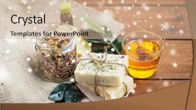  Presentation with herbal cosmetics - PPT layouts consisting of wellness concept - handmade soap background and a soft green colored foreground