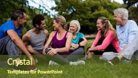  Presentation with group of people praying to god - Slide deck featuring wellness fitness - group of people interacting background and a  colored foreground