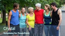  Presentation with cardiovascular system and marathon - Beautiful slide set featuring wellness fitness - marathon athletes posing and laughing backdrop and a ocean colored foreground