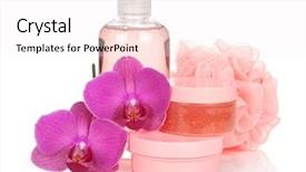  Presentation with cosmetics - PPT theme having wellness pink - cosmetics and orchid flowers isolated background and a sky blue colored foreground