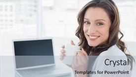  Presentation with front office - Cool new slide set with wellness screening - portrait of a smiling businesswoman backdrop and a light blue colored foreground