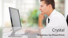  Presentation with computer - Amazing PPT layouts having wellness screening - thoughtful young businessman looking backdrop and a light gray colored foreground