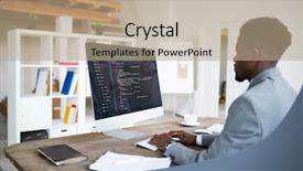  Presentation with computer software - Cool new slide set with wellness screening - young elegant software developer backdrop and a coral colored foreground