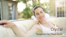  Presentation with spa meditation relaxing - Presentation theme having wellness therapy - attractive brunette woman relaxing background and a  colored foreground