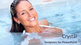  Presentation with hot tub - Cool new slide set with wellness therapy - happy woman relaxing in hot backdrop and a light blue colored foreground