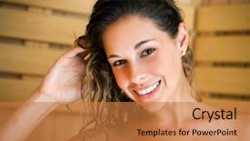  Presentation with beautiful places vietnam - Presentation having wellness therapy - young beautiful woman having background and a  colored foreground